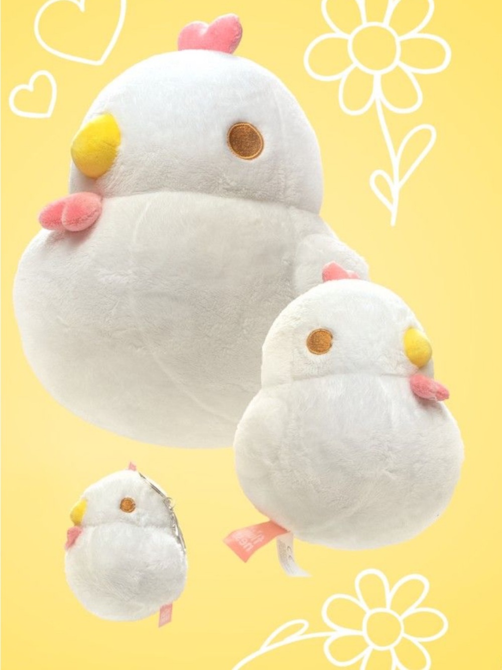 Fluff Nest - Puff Pals White Chicken Bird Toy with Pink Accents